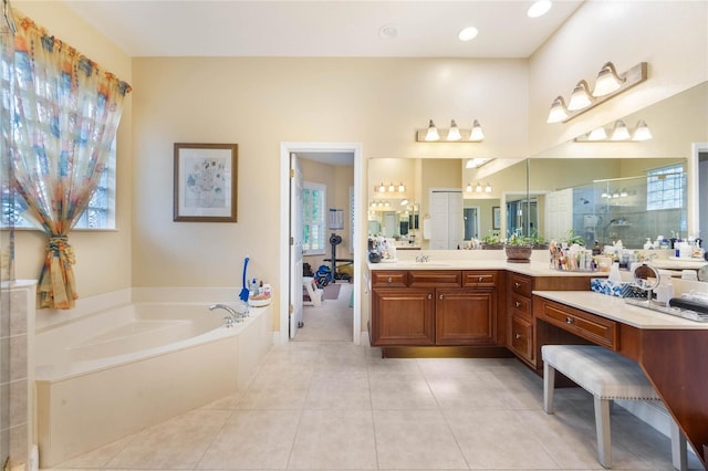 1686 Shadowmoss Cir, Lake Mary, FL 32746 - full bathroom featuring a stall shower, healthy amount of natural light, a bath, and tile patterned flooring