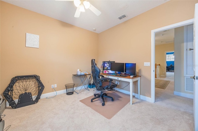 1686 Shadowmoss Cir, Lake Mary, FL 32746 - office space with carpet, a ceiling fan, baseboards, and lofted ceiling