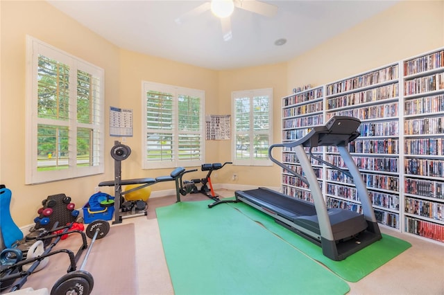 1686 Shadowmoss Cir, Lake Mary, FL 32746 - workout area featuring carpet, ceiling fan, and baseboards