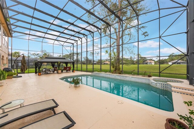 1686 Shadowmoss Cir, Lake Mary, FL 32746 - view of swimming pool with a patio, a gazebo, a lanai, and a yard