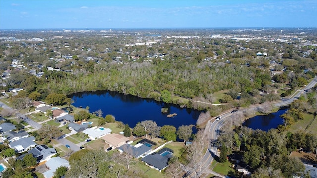 aerial view featuring a residential view and a water view