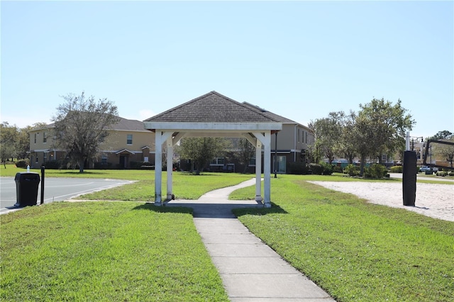 exterior space with a yard and a gazebo