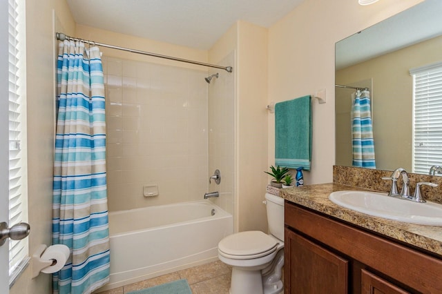 1000 Seburn Rd, Apopka, FL 32703 - bathroom with tile patterned floors, toilet, shower / bathtub combination with curtain, and vanity