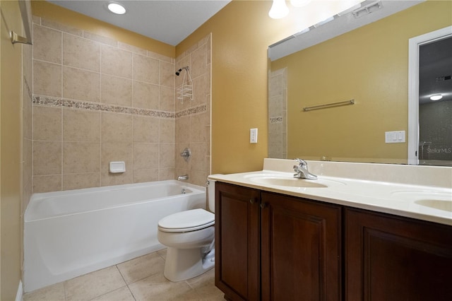 full bathroom with shower / bathtub combination, toilet, a sink, visible vents, and tile patterned floors