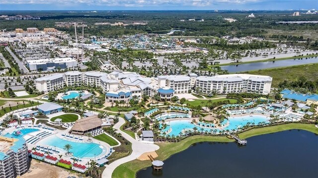 aerial view with a water view