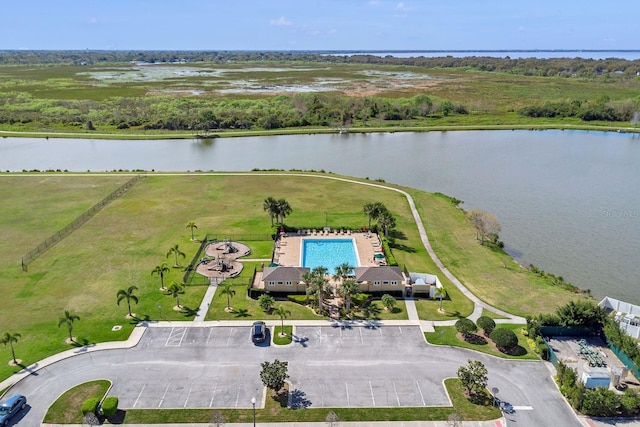 bird's eye view featuring a water view