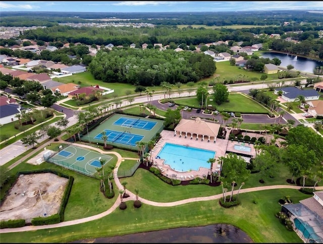 bird's eye view featuring a water view