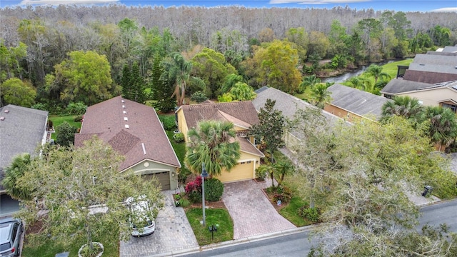 aerial view with a forest view