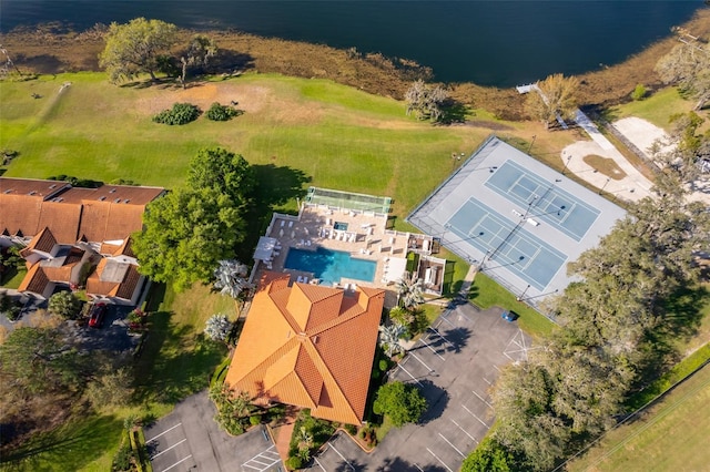 aerial view with a water view