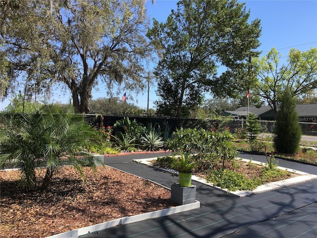 view of home's community featuring fence