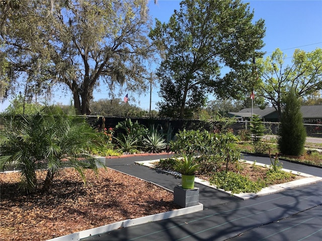 view of property's community featuring fence
