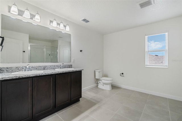 full bath featuring a sink, visible vents, and a shower stall