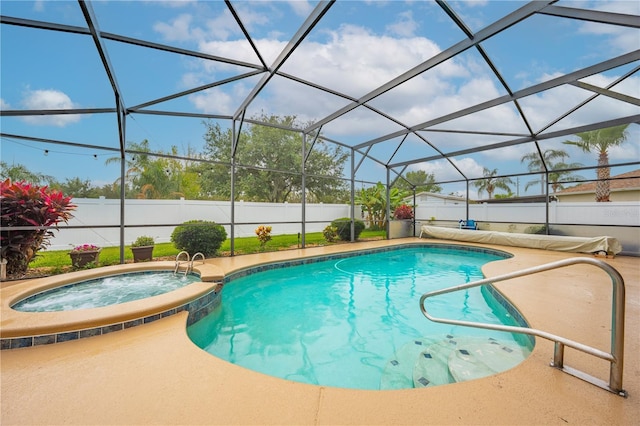 3303 Ann Arbor Ct, Saint Cloud, FL 34772 - view of swimming pool featuring a fenced backyard, a patio, a pool with connected hot tub, and a lanai