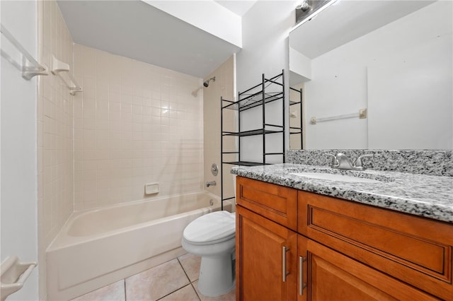 full bathroom with toilet, tile patterned flooring, shower / tub combination, and vanity