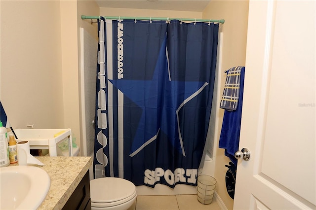 bathroom featuring a shower with curtain, vanity, and tile patterned flooring