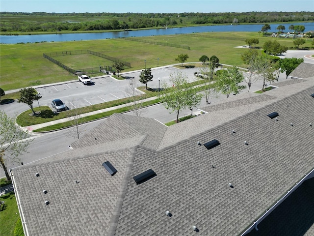 aerial view with a water view