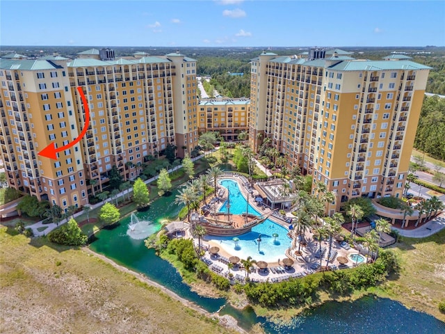 aerial view with a water view