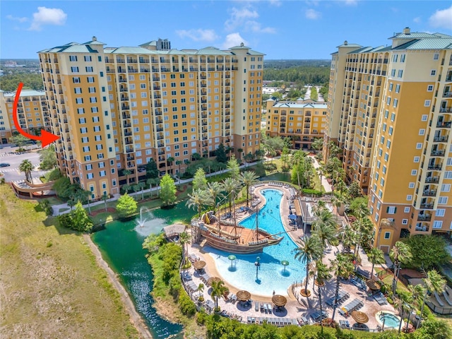 aerial view with a water view