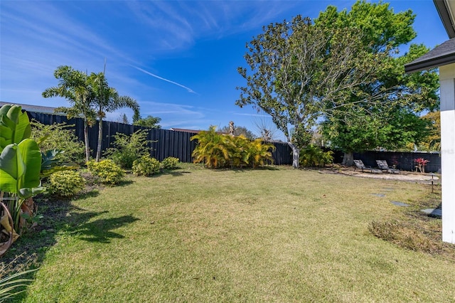 view of yard with a fenced backyard