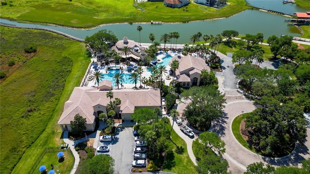 bird's eye view featuring a water view