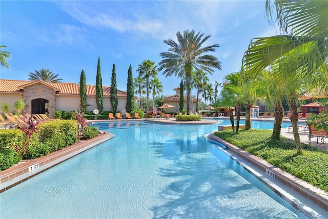 community pool with a patio