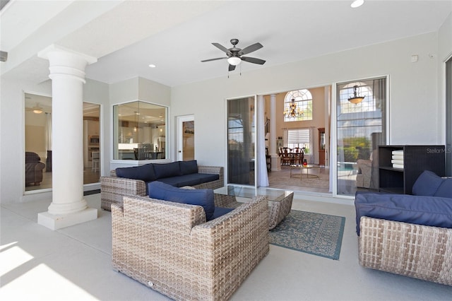 view of patio featuring a ceiling fan and an outdoor hangout area