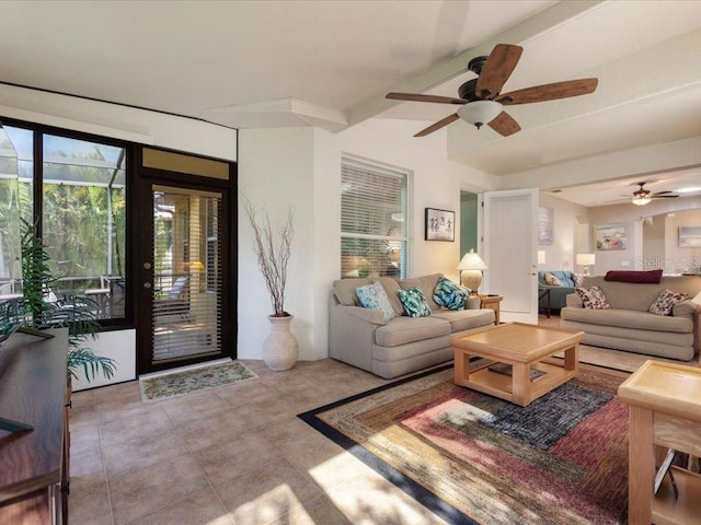 living room featuring ceiling fan