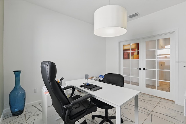 7793 Clove Hitch Way, Orlando, FL 32832 - office featuring marble finish floor, visible vents, baseboards, and french doors