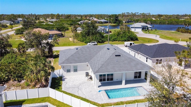 aerial view with a water view