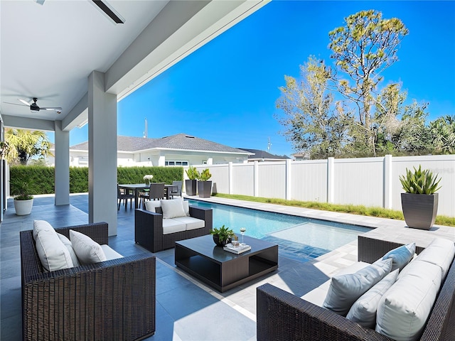 159 Antilla Dr, Rotonda West, FL 33947 - view of swimming pool featuring outdoor lounge area, ceiling fan, and a patio area