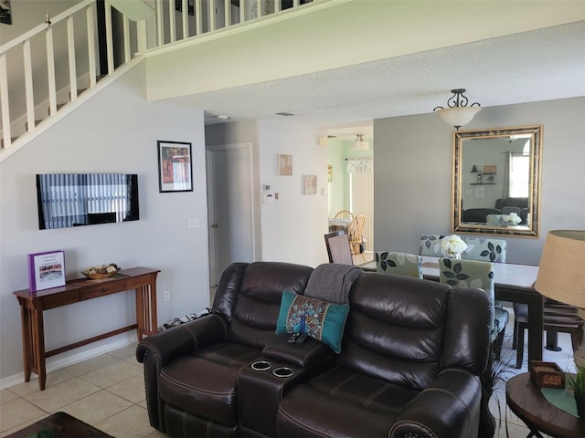 living room with light tile patterned floors