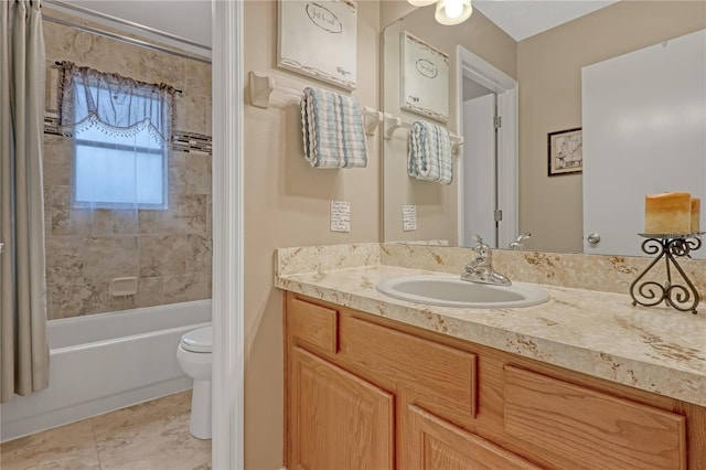 full bathroom featuring vanity, toilet, and shower / bath combo with shower curtain