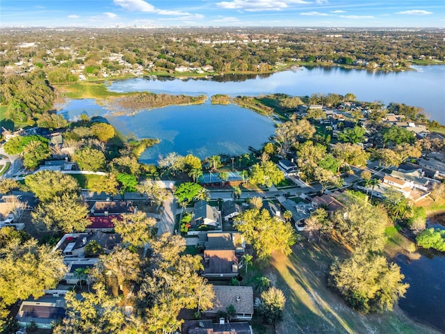 aerial view featuring a residential view and a water view