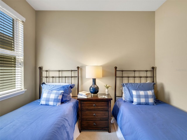 carpeted bedroom featuring multiple windows