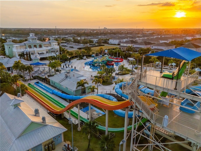 aerial view at dusk with a residential view