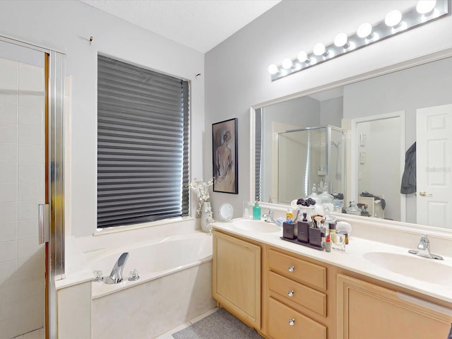 1718 Golfview Dr, Kissimmee, FL 34746 - bathroom with double vanity, a sink, a bath, and a shower stall
