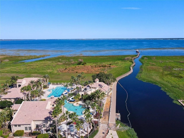 aerial view with a water view