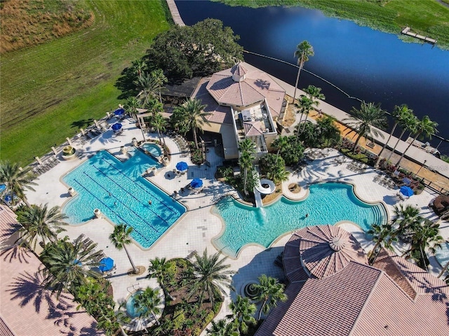 bird's eye view featuring a water view