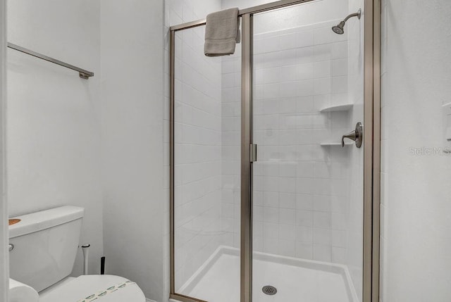 full bathroom featuring toilet and a shower stall