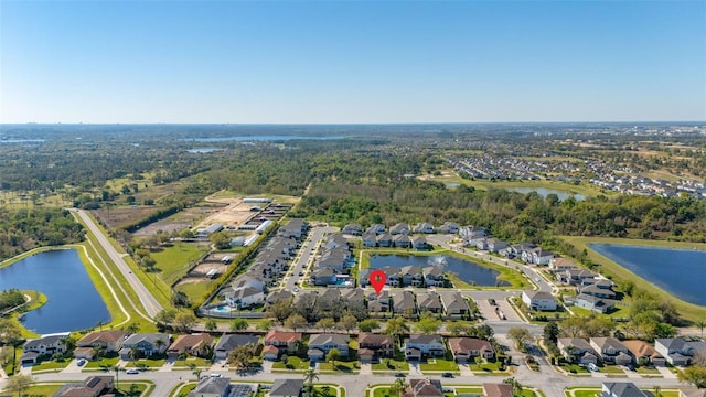 birds eye view of property featuring a water view and a residential view