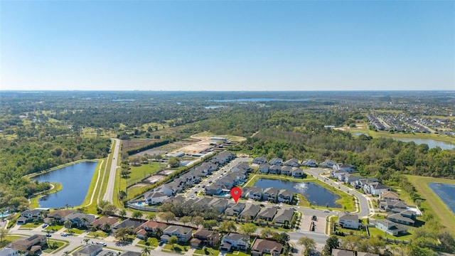 aerial view with a water view and a residential view