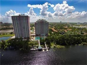 exterior space with a water view