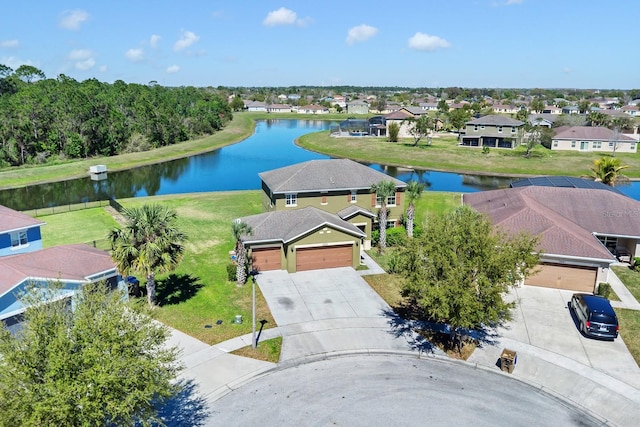 bird's eye view with a water view and a residential view