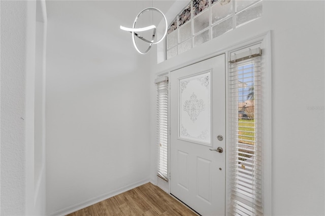 entrance foyer featuring a healthy amount of sunlight, baseboards, and wood finished floors