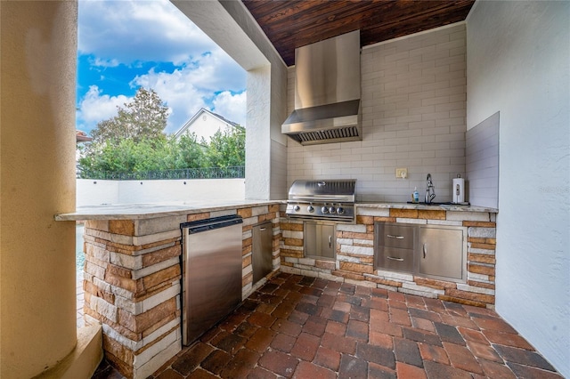 view of patio with a sink, a grill, and an outdoor kitchen