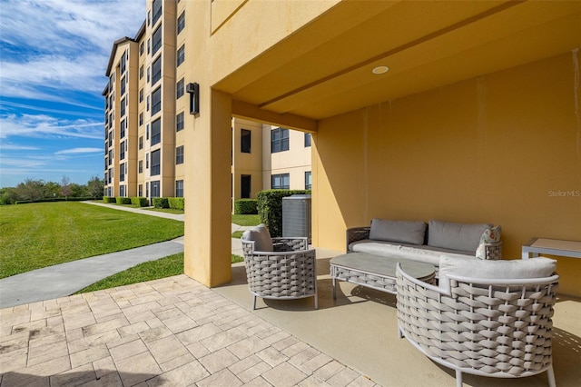 view of patio featuring an outdoor hangout area and central AC unit