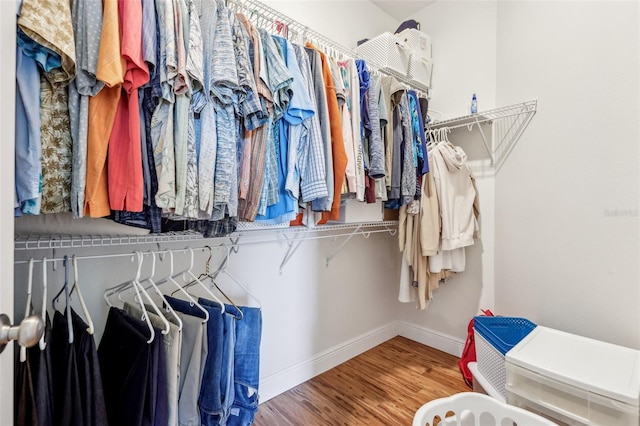 walk in closet featuring wood finished floors