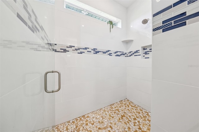 bathroom with a shower stall