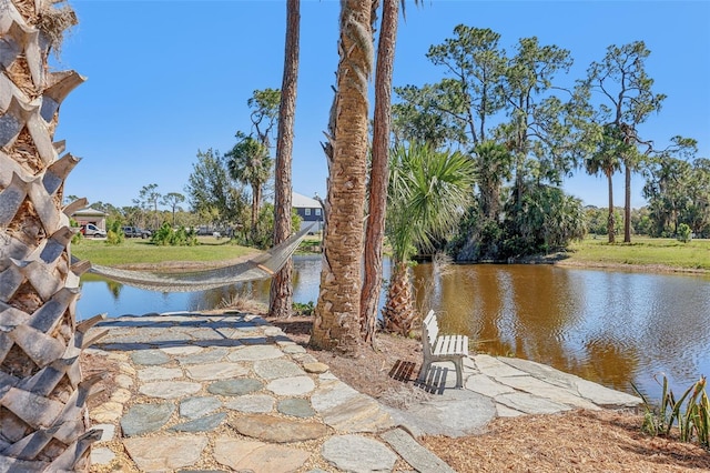 exterior space featuring a water view