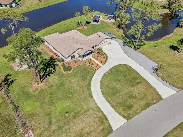 bird's eye view featuring a water view